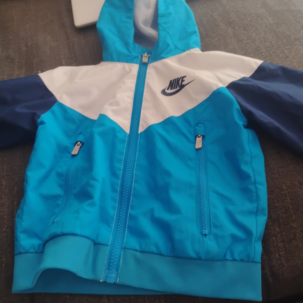 Nike Blue and White Raincoat with Hood